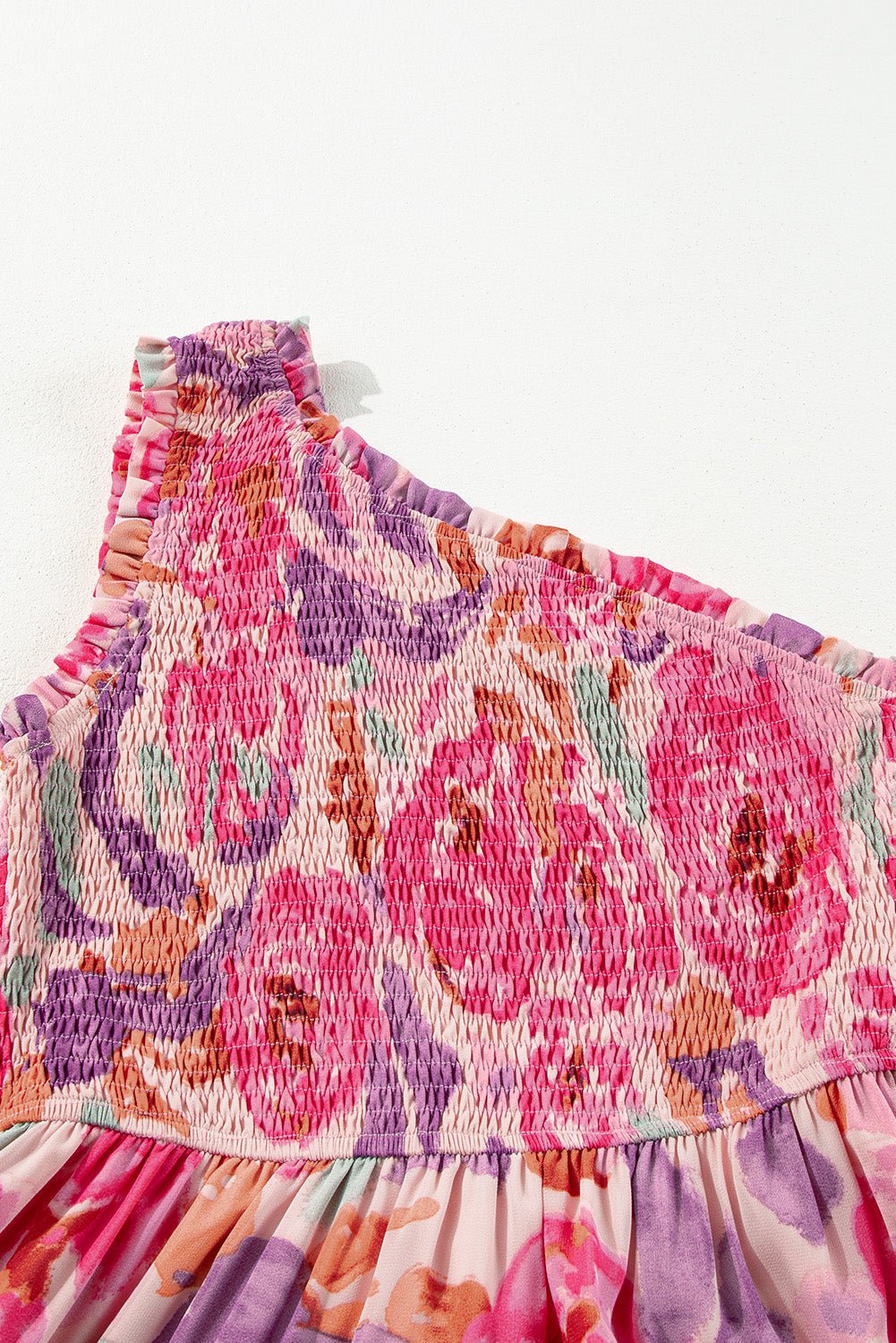 Abstract Floral One-Shoulder Shirred Maxi Dress - Rooted & Reckless Co.