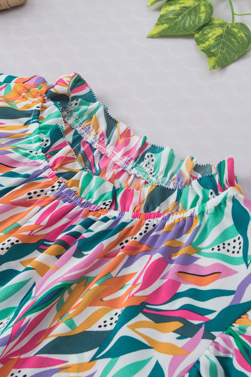 Abstract Floral Ruffle Flutter Sleeve Blouse - Rooted & Reckless Co.