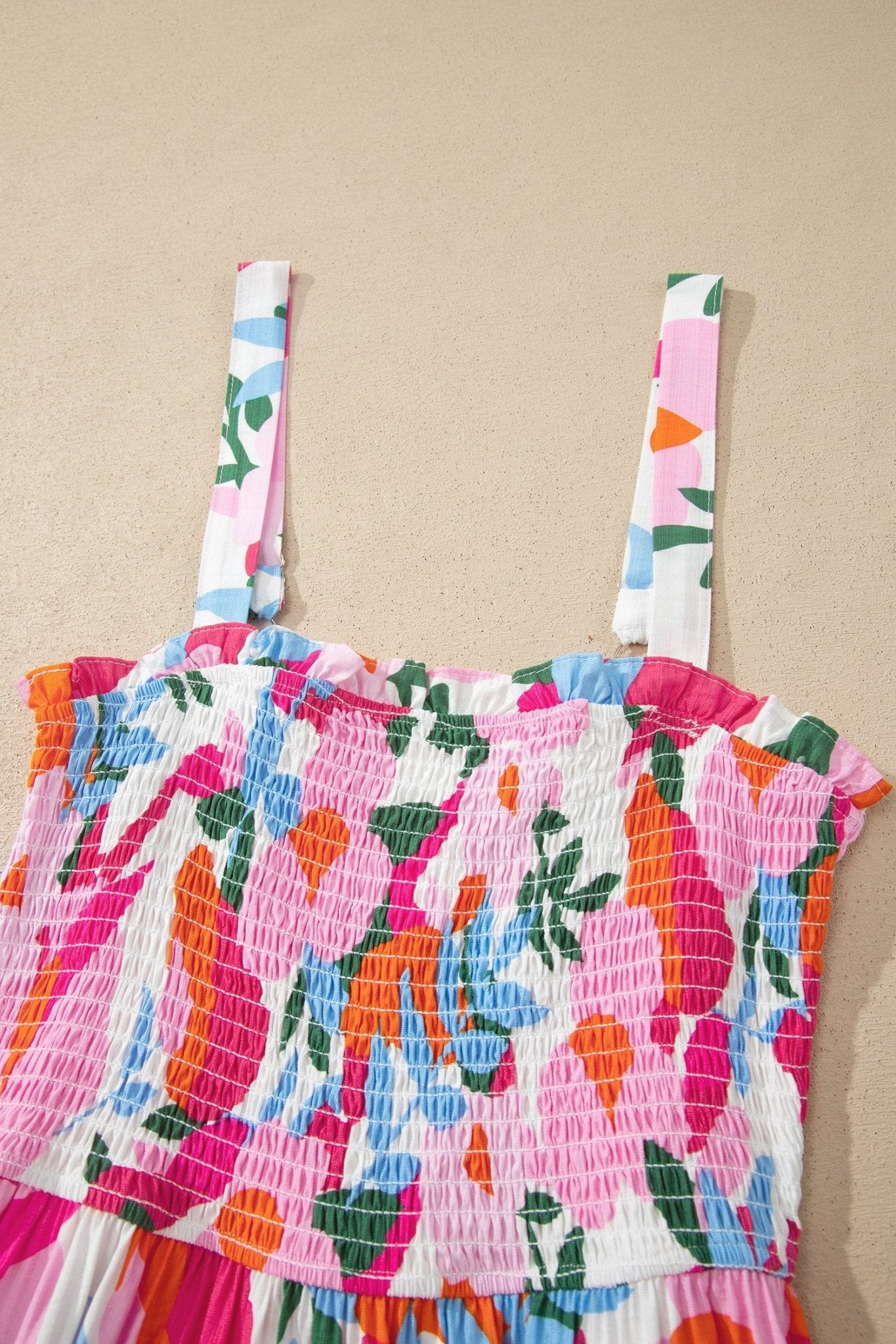 Abstract Floral Smocked High Waist Maxi Sundress - Rooted & Reckless Co.