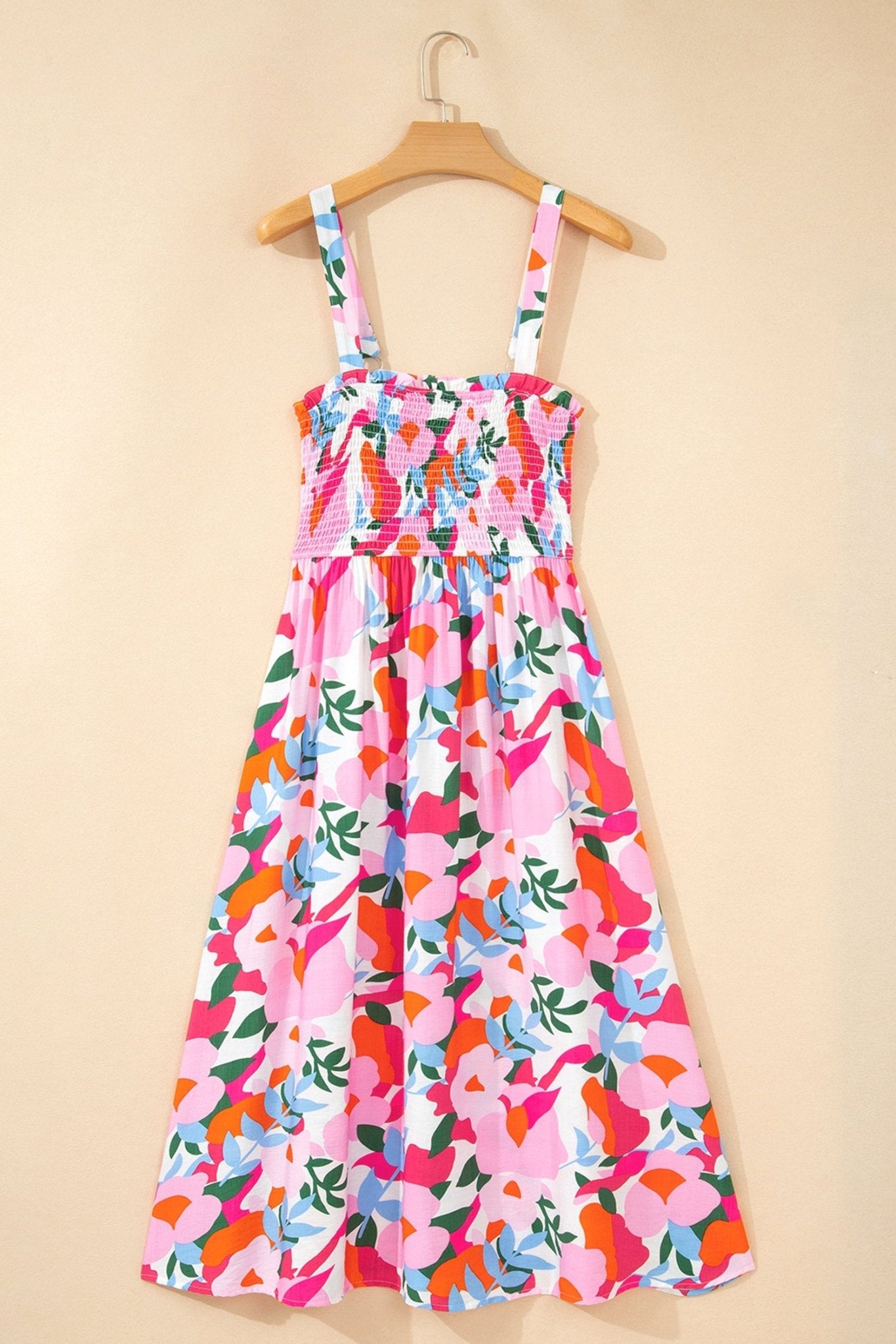 Abstract Floral Smocked High Waist Maxi Sundress - Rooted & Reckless Co.