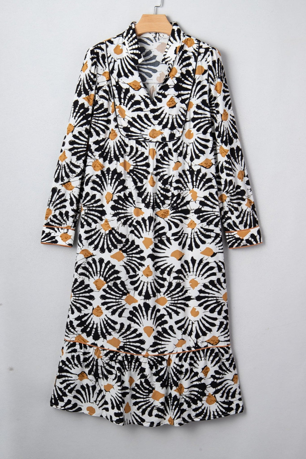 Abstract Floral V-Neck Long Sleeve Maxi Dress - Rooted & Reckless Co.