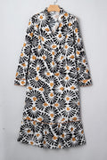 Abstract Floral V-Neck Long Sleeve Maxi Dress - Rooted & Reckless Co.