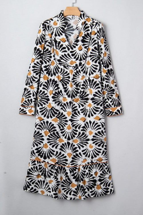 Abstract Floral V-Neck Long Sleeve Maxi Dress - Rooted & Reckless Co.
