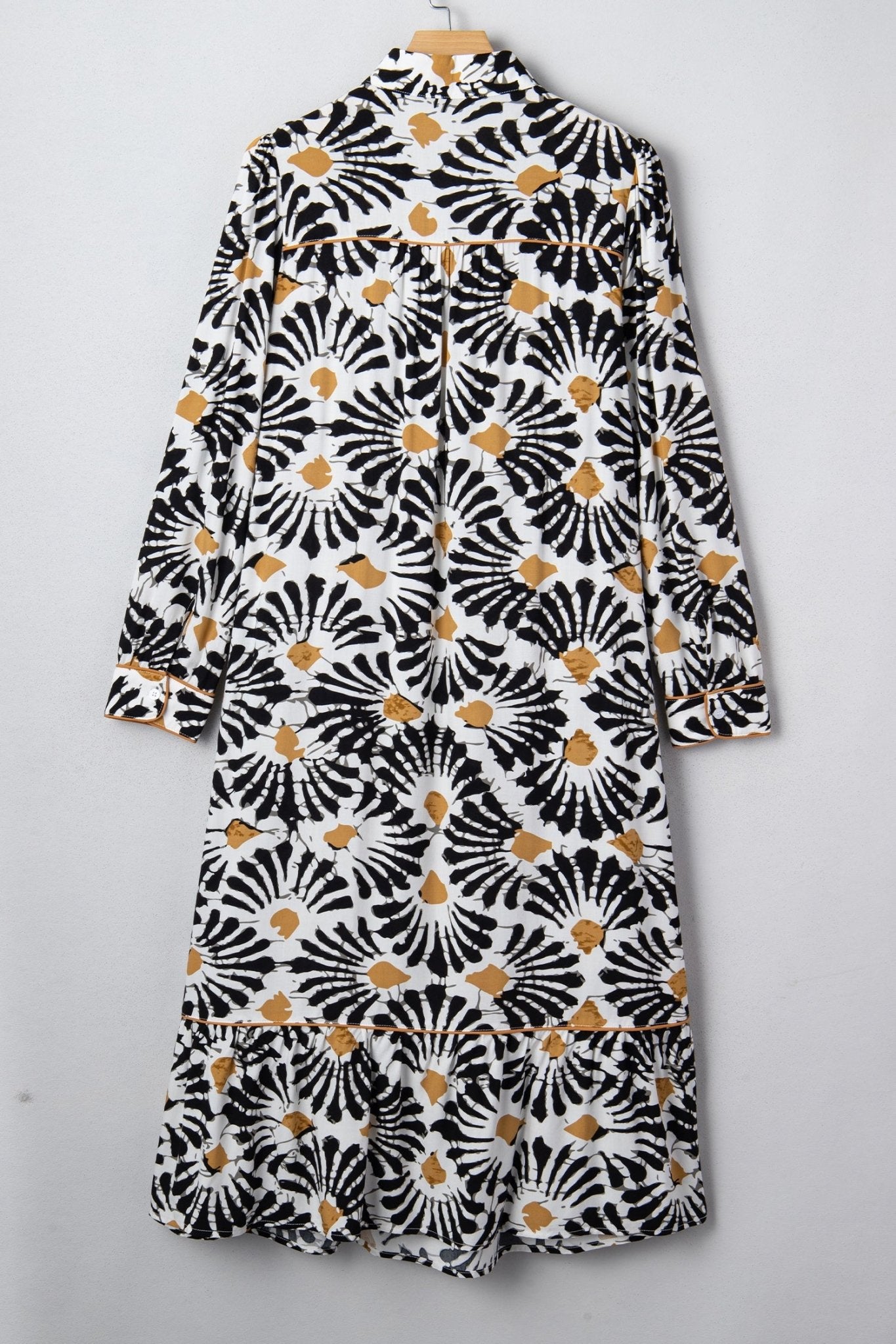 Abstract Floral V-Neck Long Sleeve Maxi Dress - Rooted & Reckless Co.