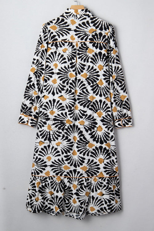 Abstract Floral V-Neck Long Sleeve Maxi Dress - Rooted & Reckless Co.