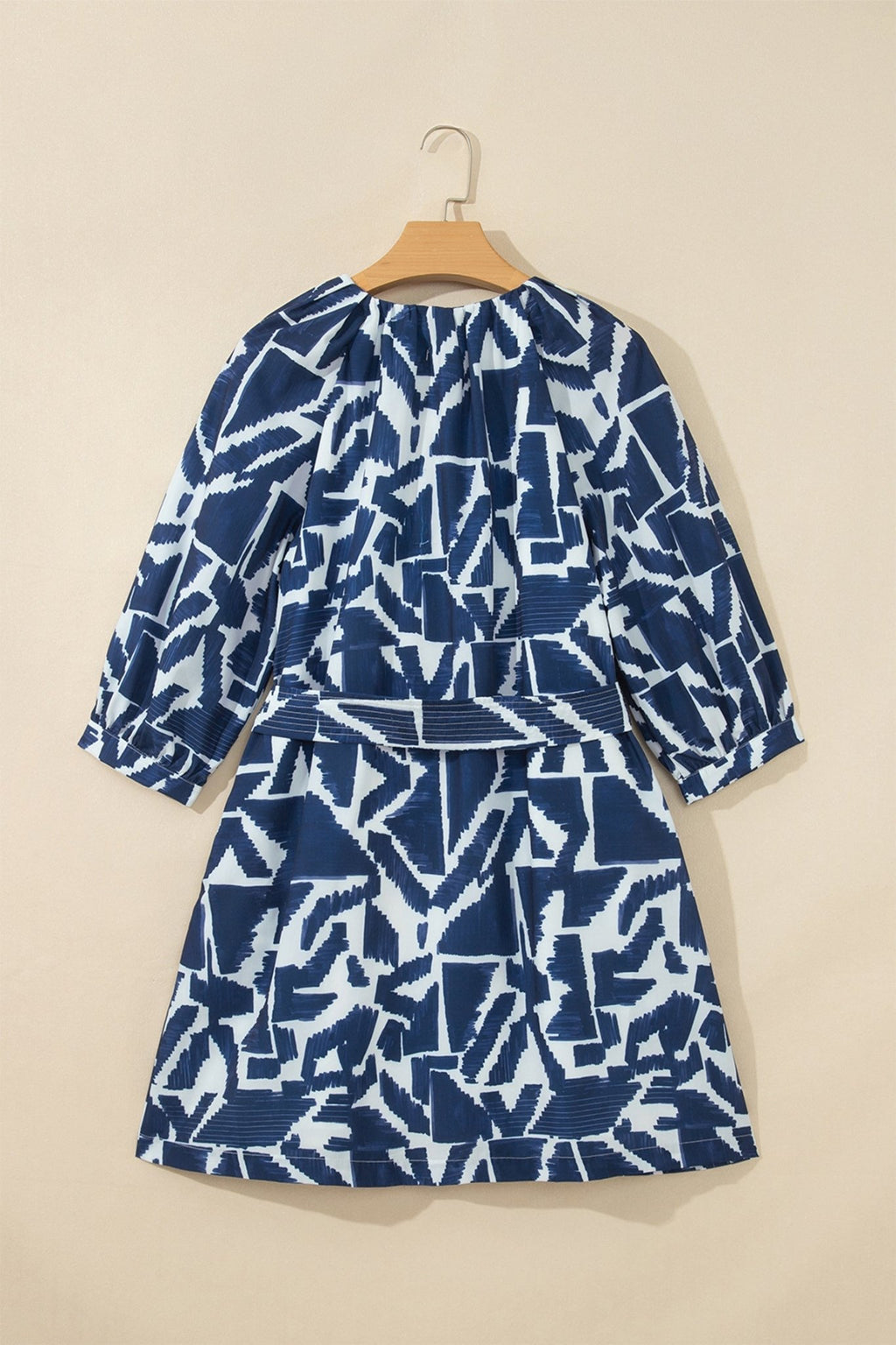 Abstract Geometric Zip Front Tie Waist Shift Dress - Rooted & Reckless Co.