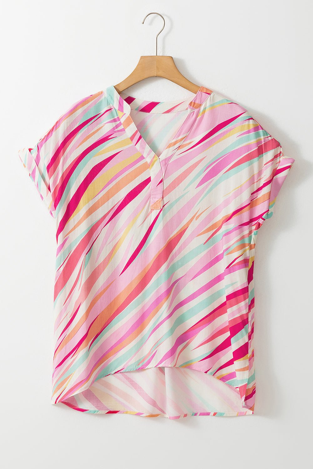 Abstract High Low Short Sleeve Blouse - Rooted & Reckless Co.