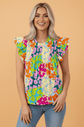 Abstract Leopard Pleated Flutter Sleeve Blouse - Rooted & Reckless Co.
