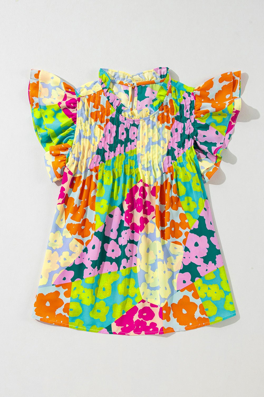 Abstract Leopard Pleated Flutter Sleeve Blouse - Rooted & Reckless Co.