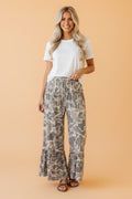 Abstract Leopard Ruffle Tiered Wide Leg Pants - Rooted & Reckless Co.