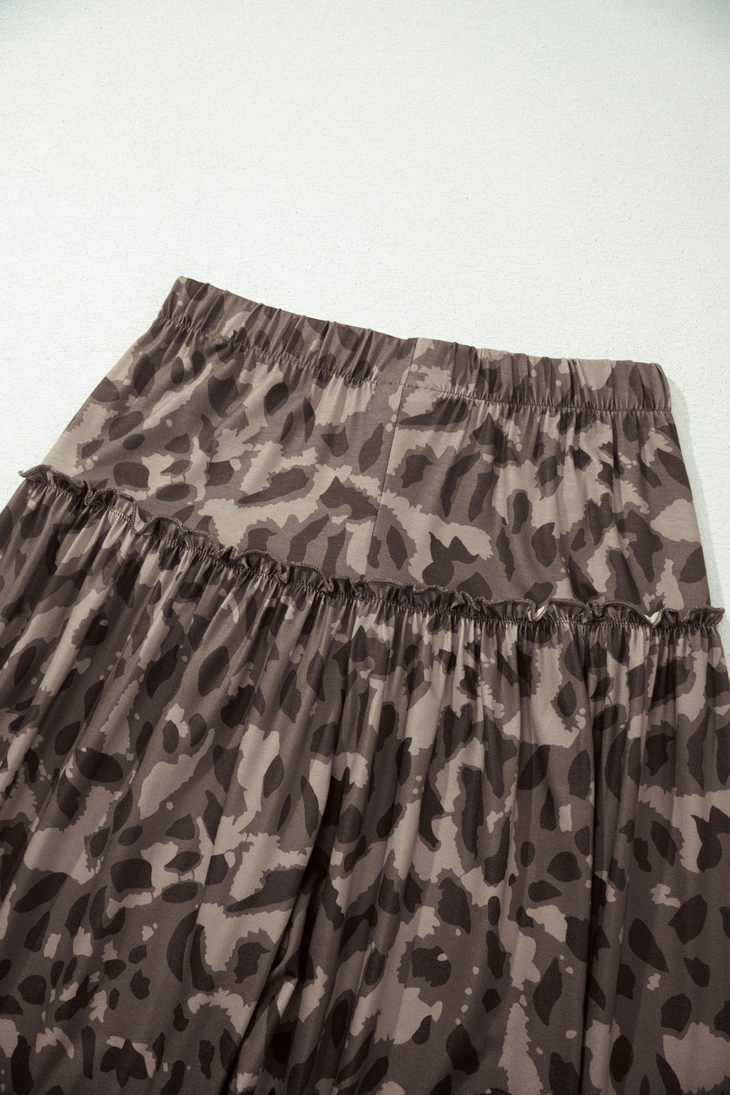 Abstract Leopard Ruffle Tiered Wide Leg Pants - Rooted & Reckless Co.