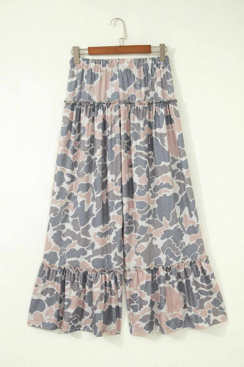 Abstract Leopard Ruffle Tiered Wide Leg Pants - Rooted & Reckless Co.