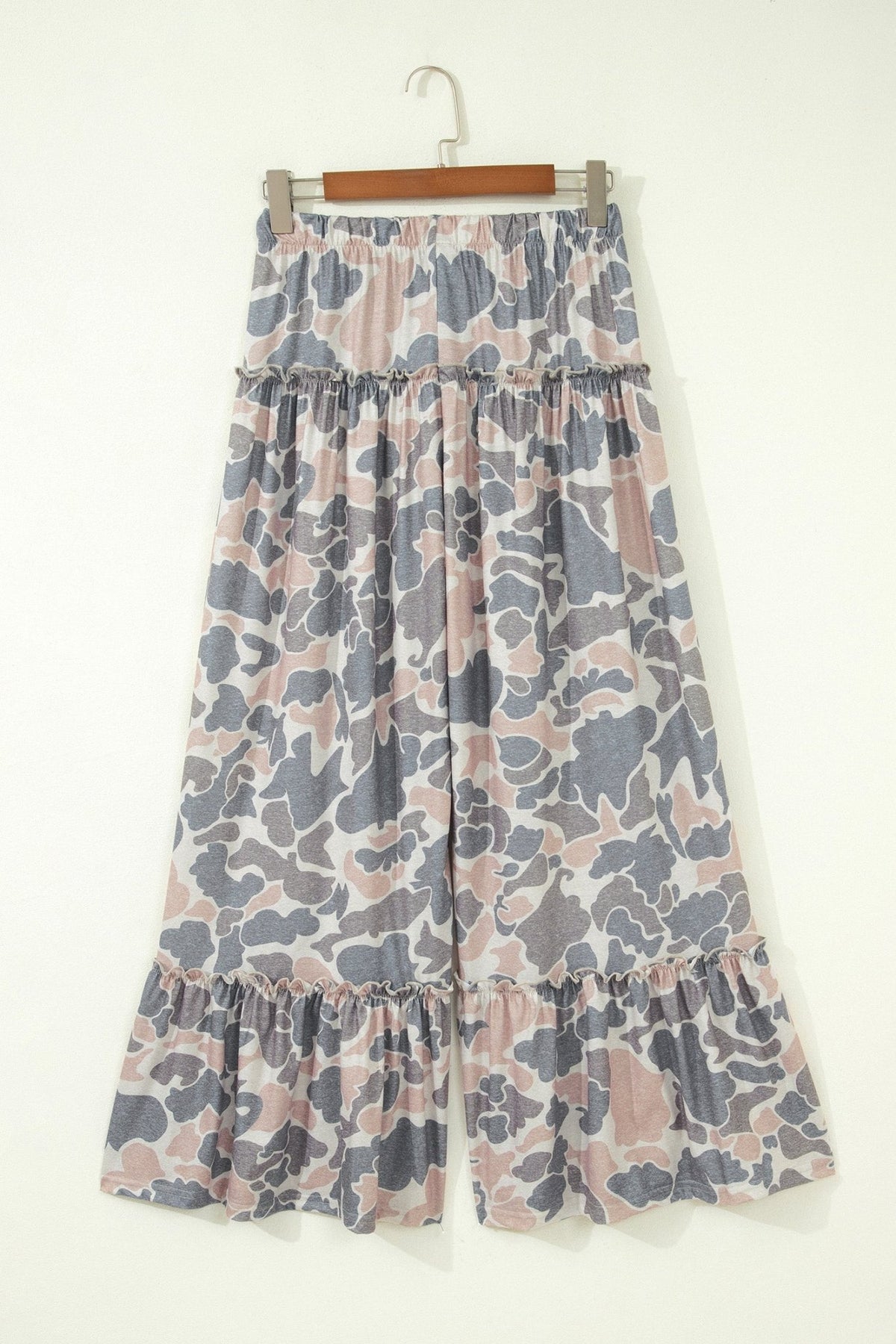 Abstract Leopard Ruffle Tiered Wide Leg Pants - Rooted & Reckless Co.