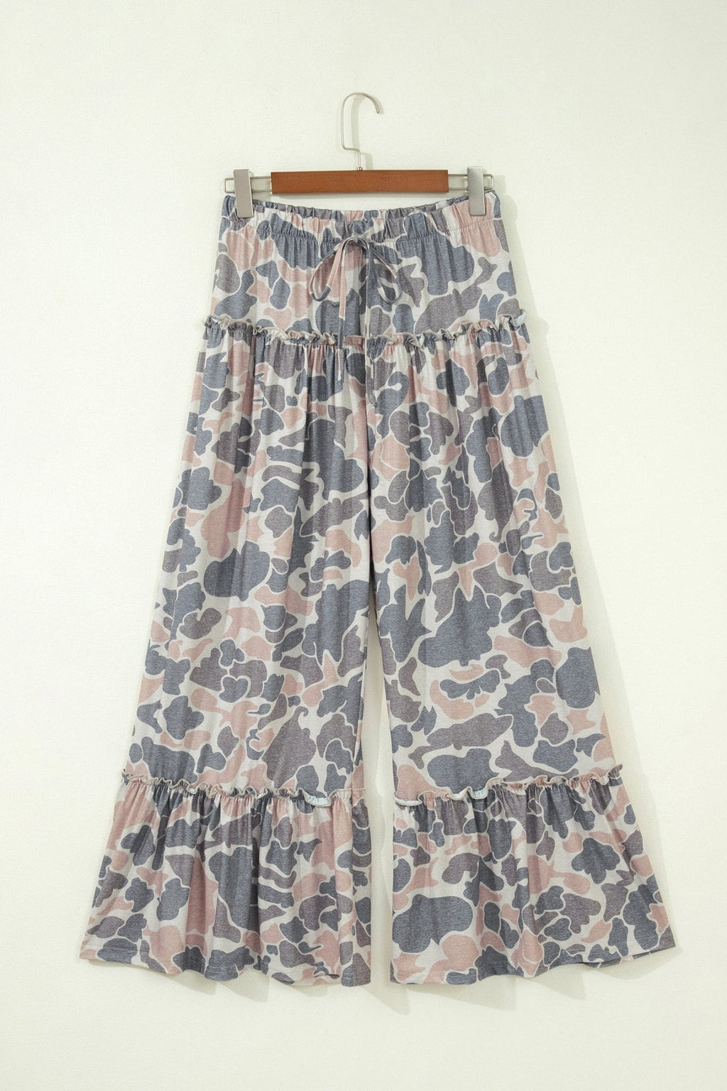 Abstract Leopard Ruffle Tiered Wide Leg Pants - Rooted & Reckless Co.
