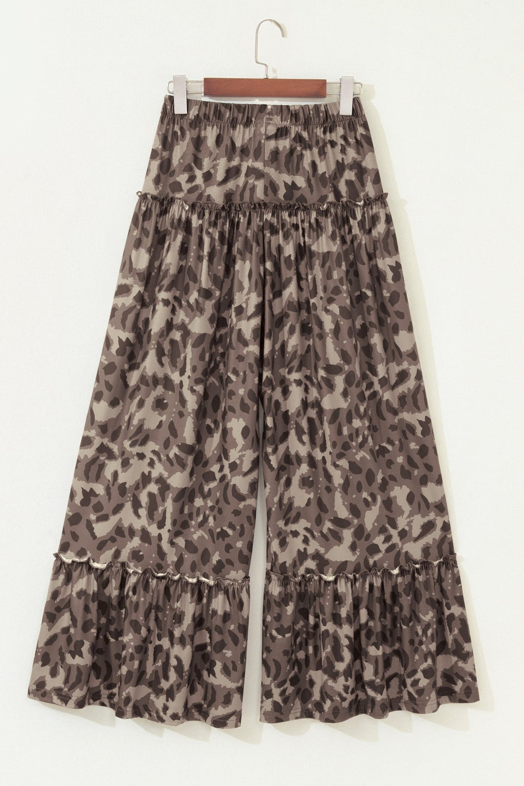 Abstract Leopard Ruffle Tiered Wide Leg Pants - Rooted & Reckless Co.
