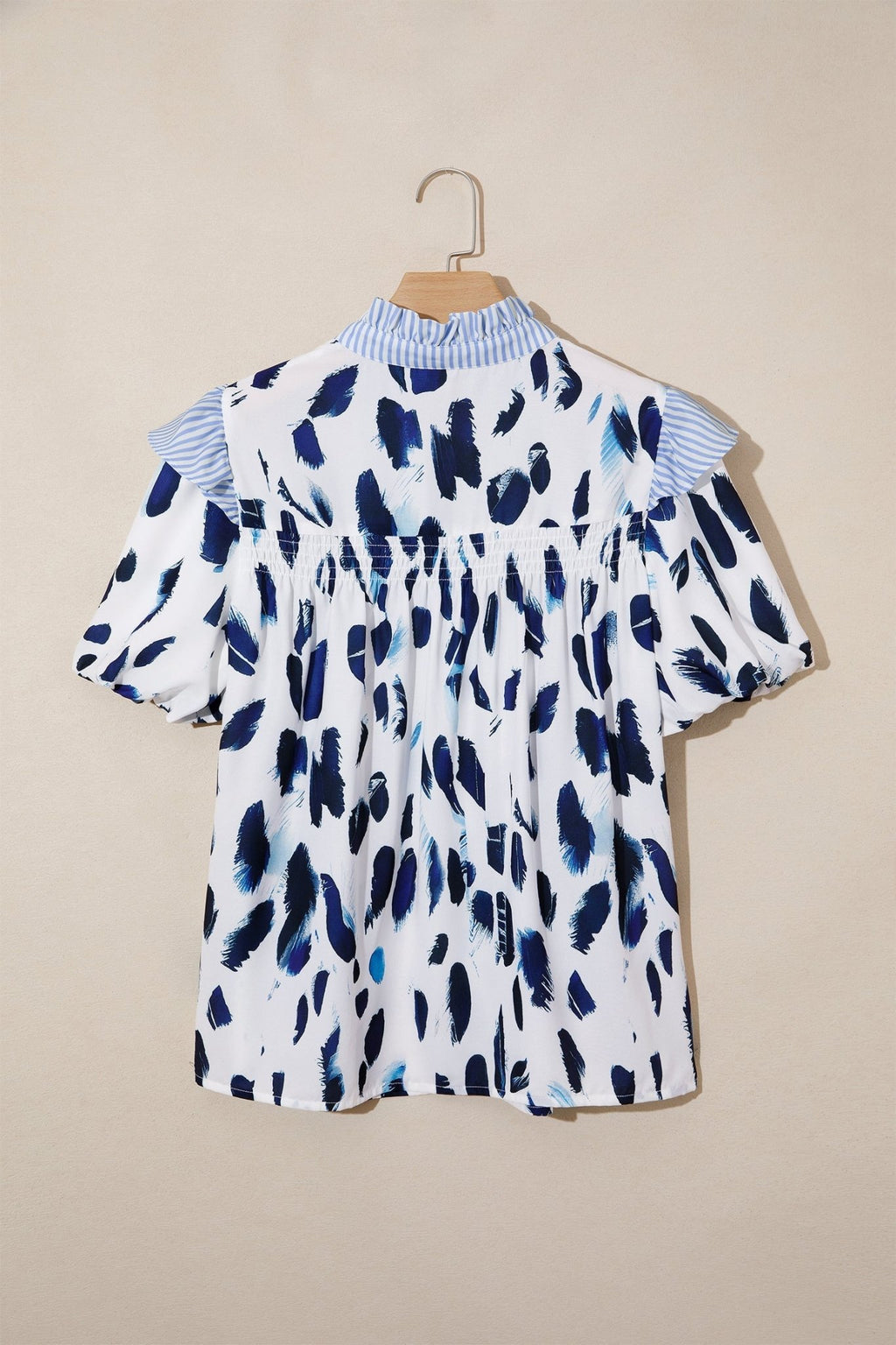 Abstract Leopard Stripe Ruffle Trim V-Neck Blouse - Rooted & Reckless Co.