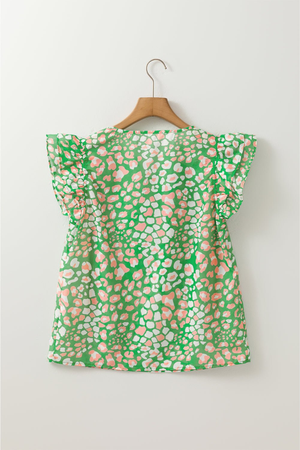 Abstract Leopard Tie Front Flutter Sleeve Blouse - Rooted & Reckless Co.