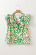 Abstract Leopard Tie Front Flutter Sleeve Blouse - Rooted & Reckless Co.