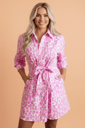 Abstract Leopard Tie Waist Mini Shirt Dress - Rooted & Reckless Co.