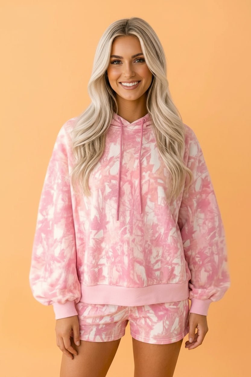 Abstract Loose Hoodie Sweatshirt & Slim Shorts Set - Rooted & Reckless Co.