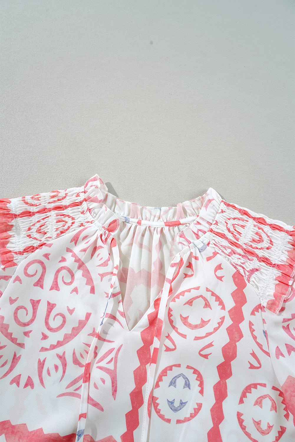 Abstract Poet Collar Smocked Long Sleeve Blouse - Rooted & Reckless Co.