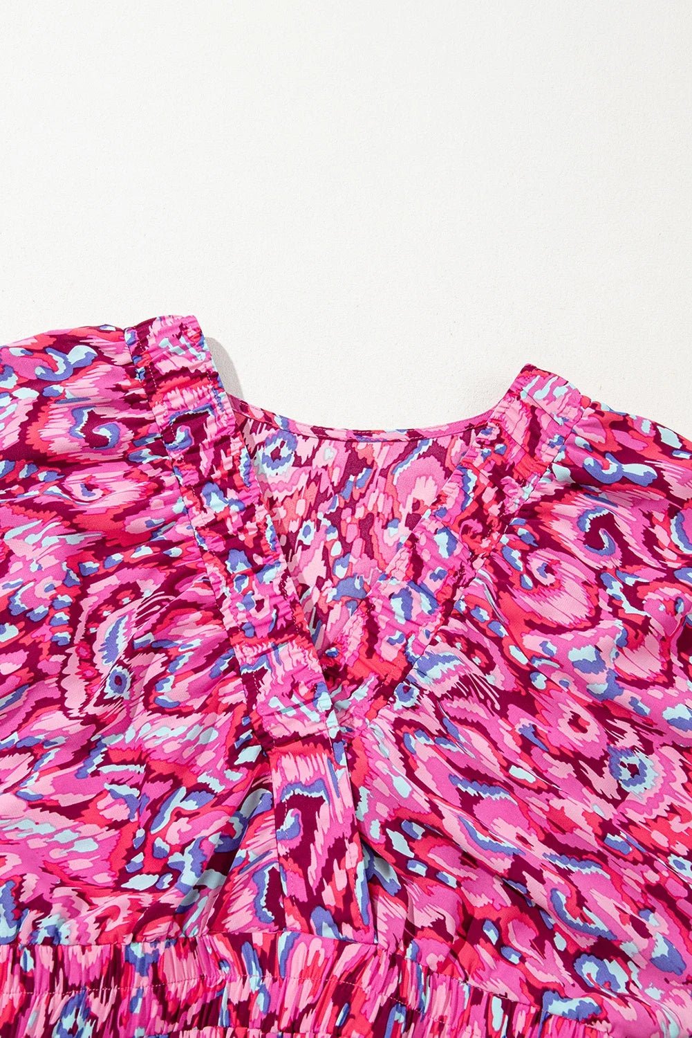 Abstract Puff Sleeve V-Neck High Waist Romper - Rooted & Reckless Co.