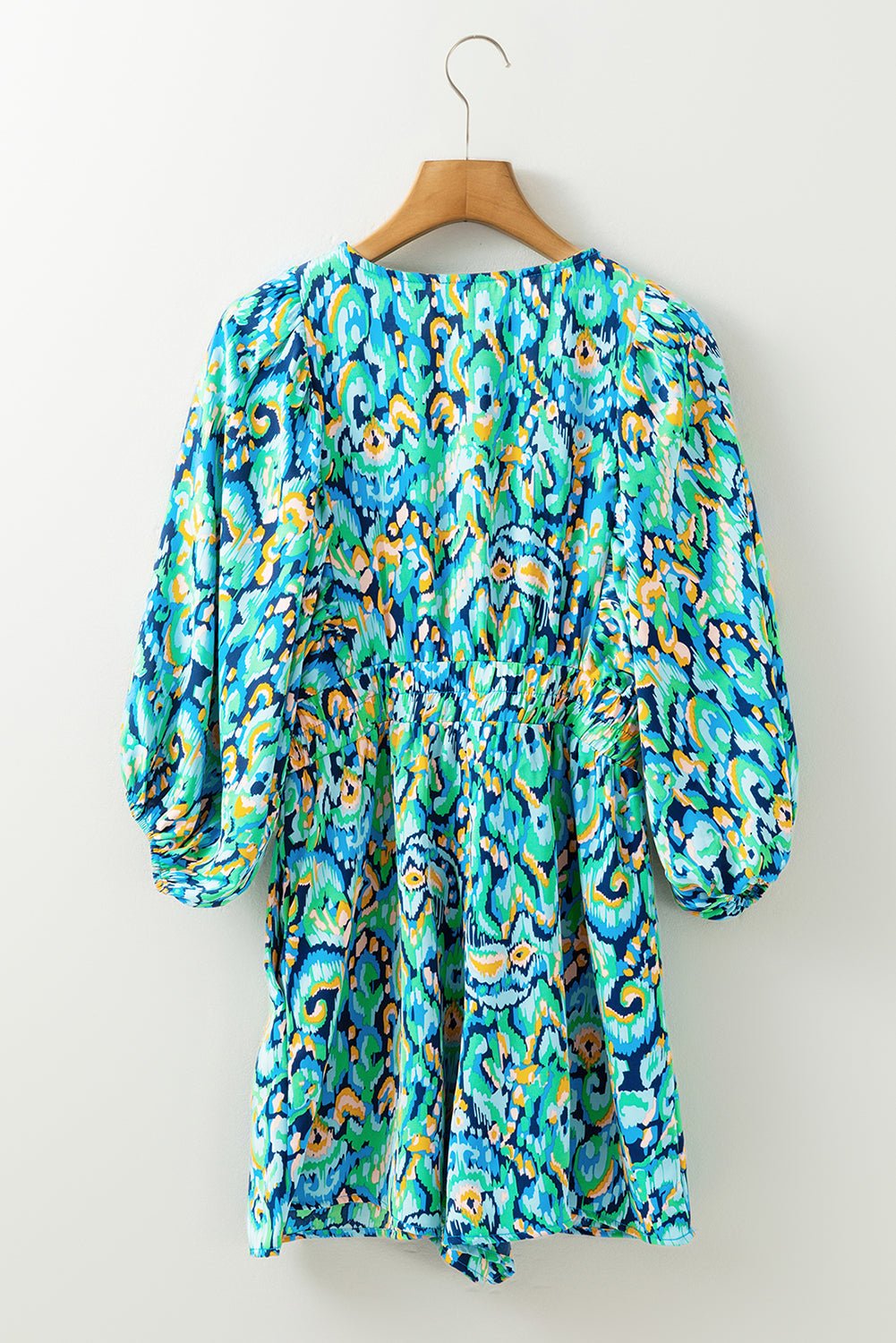 Abstract Puff Sleeve V-Neck High Waist Romper - Rooted & Reckless Co.