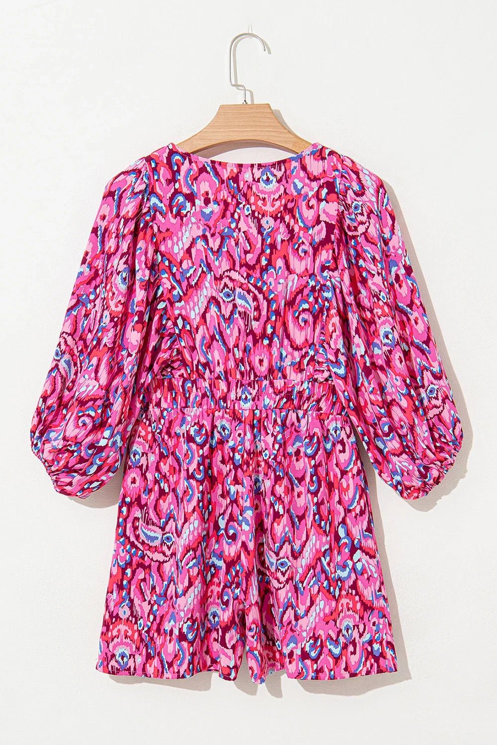 Abstract Puff Sleeve V-Neck High Waist Romper - Rooted & Reckless Co.