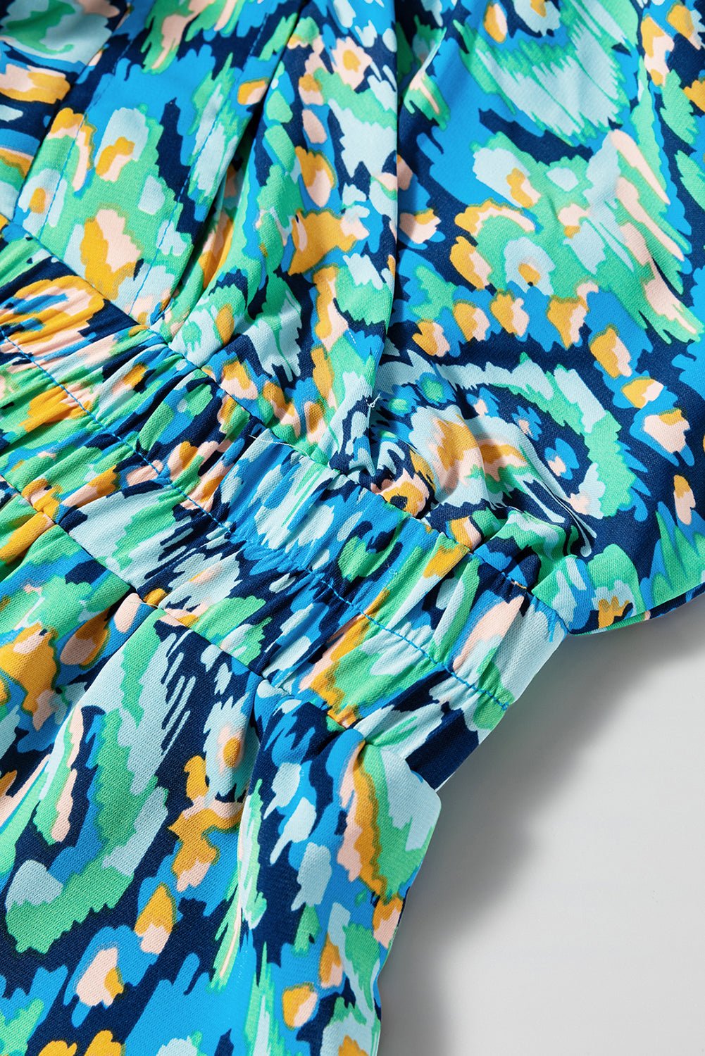 Abstract Puff Sleeve V-Neck High Waist Romper - Rooted & Reckless Co.