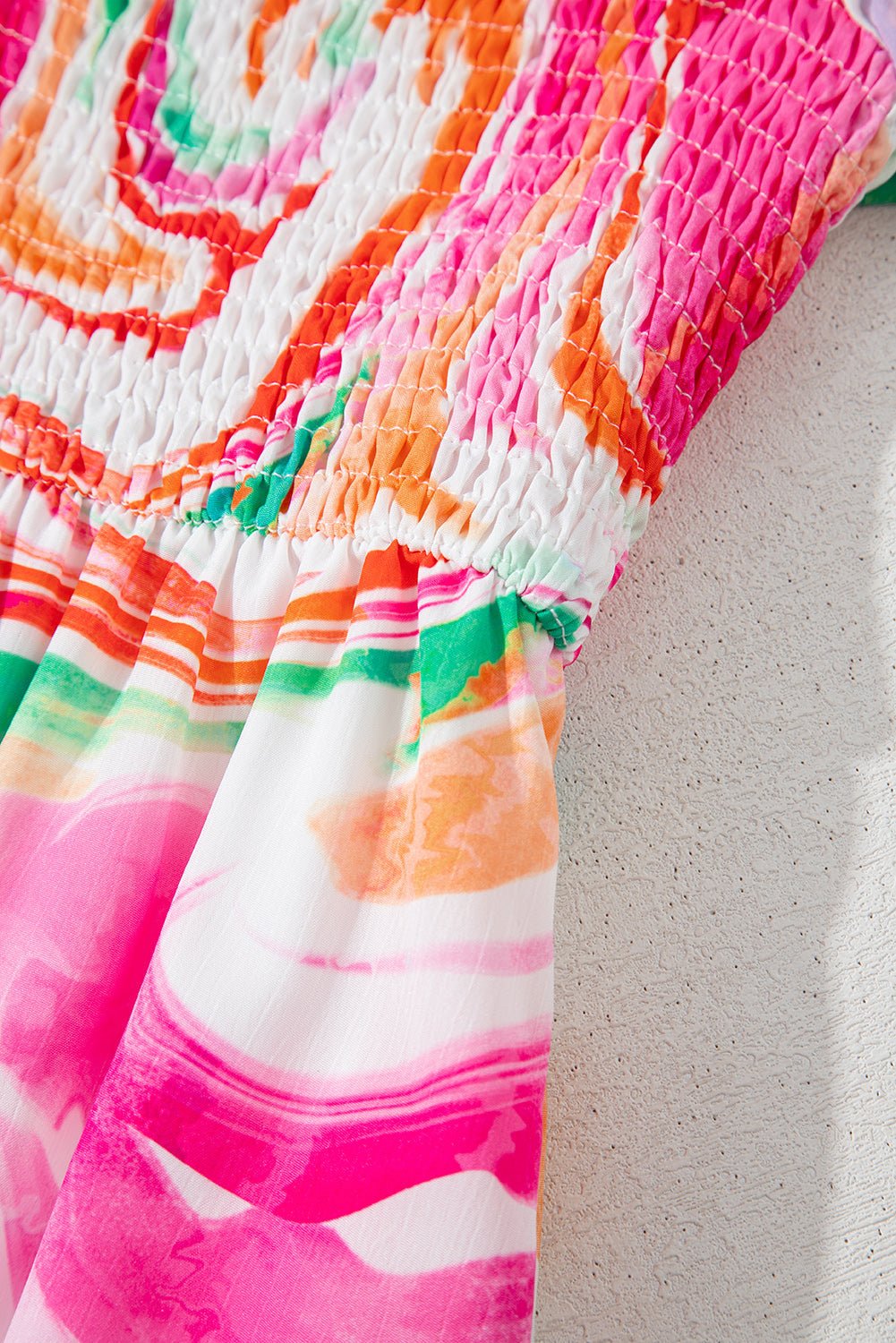 Abstract Ruffle Sleeve Smocked Maxi Dress - Rooted & Reckless Co.