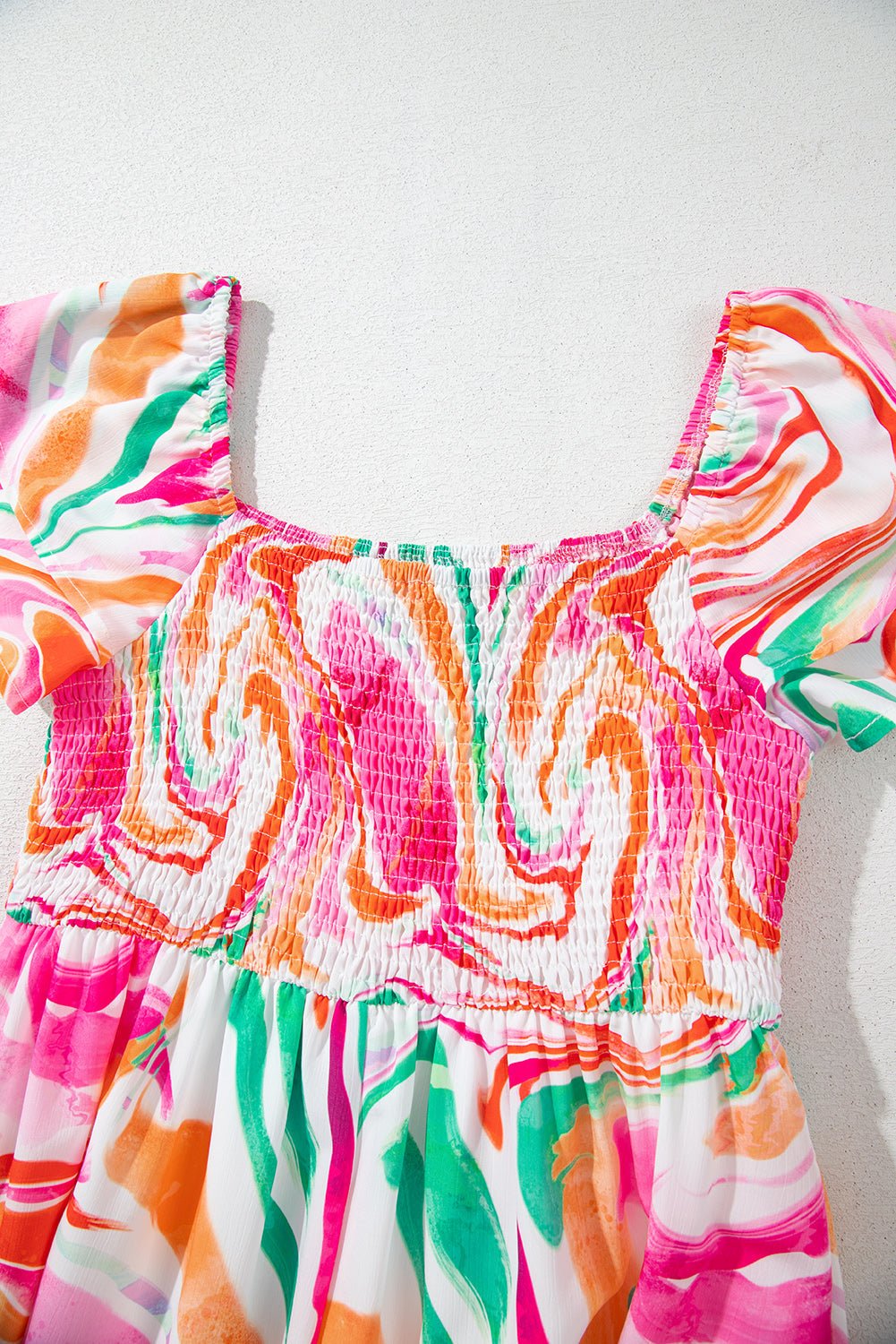 Abstract Ruffle Sleeve Smocked Maxi Dress - Rooted & Reckless Co.