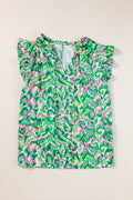 Abstract Ruffle Trim Tied Neck Tank Top - Rooted & Reckless Co.