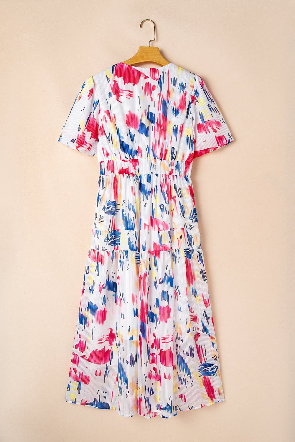 Abstract Short Puff Sleeve Tiered Maxi Dress - Rooted & Reckless Co.