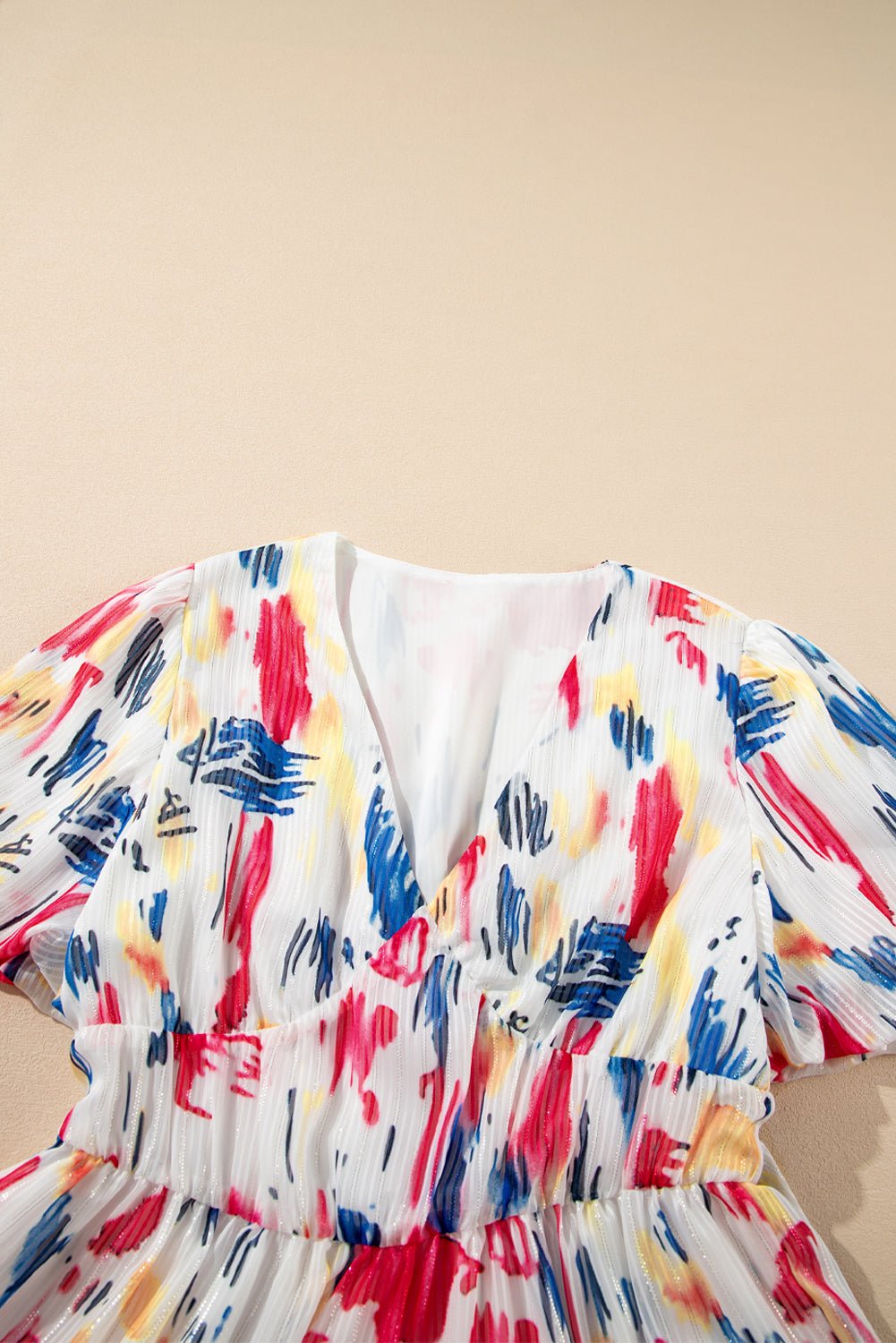 Abstract Short Puff Sleeve Tiered Maxi Dress - Rooted & Reckless Co.