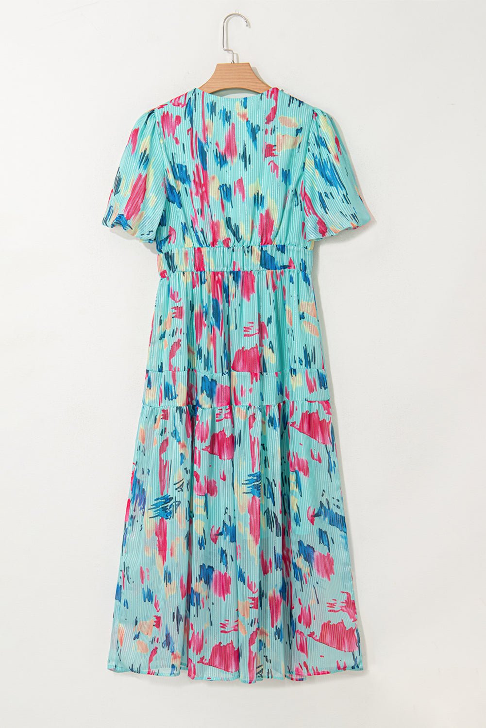 Abstract Short Puff Sleeve Tiered Maxi Dress - Rooted & Reckless Co.