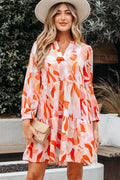 Abstract Split Neck Long Sleeve Dress - Rooted & Reckless Co.