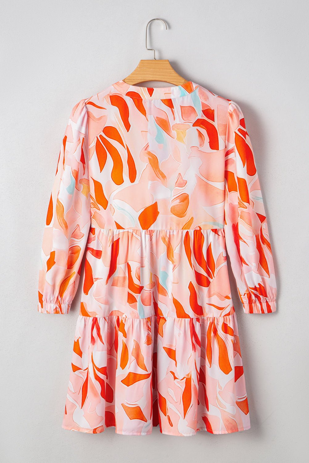 Abstract Split Neck Long Sleeve Dress - Rooted & Reckless Co.