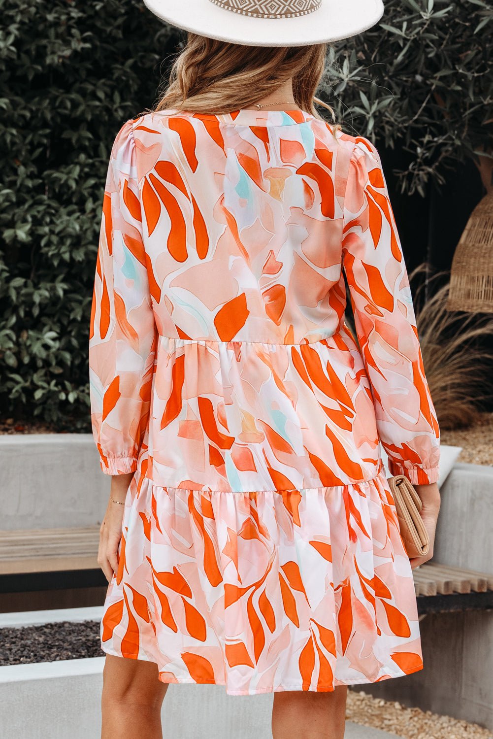 Abstract Split Neck Long Sleeve Dress - Rooted & Reckless Co.