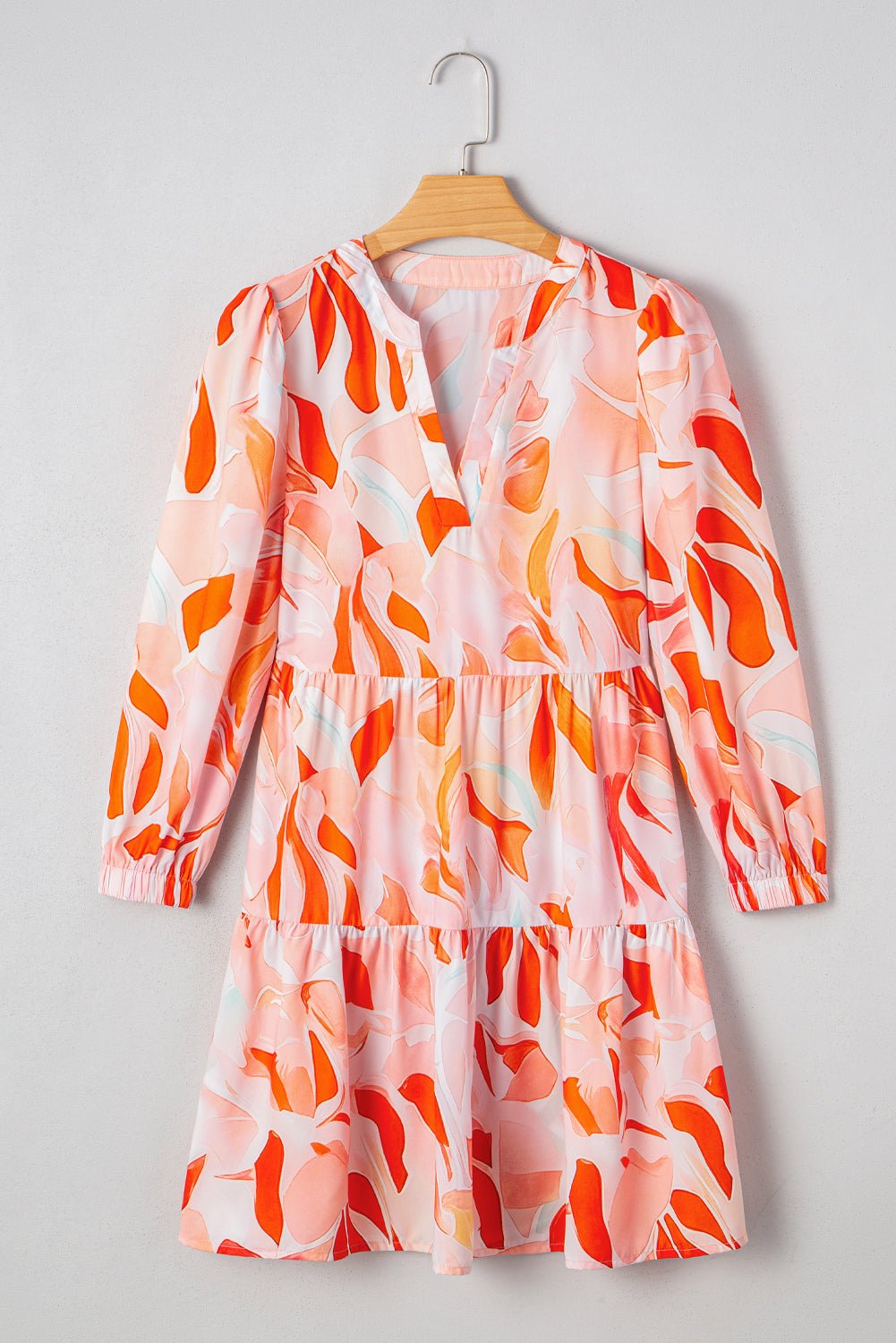 Abstract Split Neck Long Sleeve Dress - Rooted & Reckless Co.