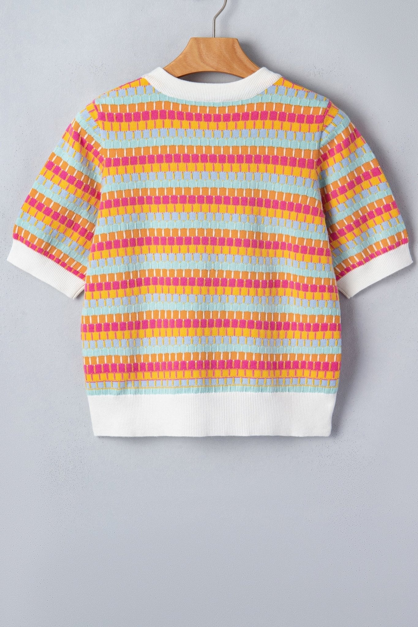 Abstract Stripe Short Sleeve Sweater Knit Top - Rooted & Reckless Co.