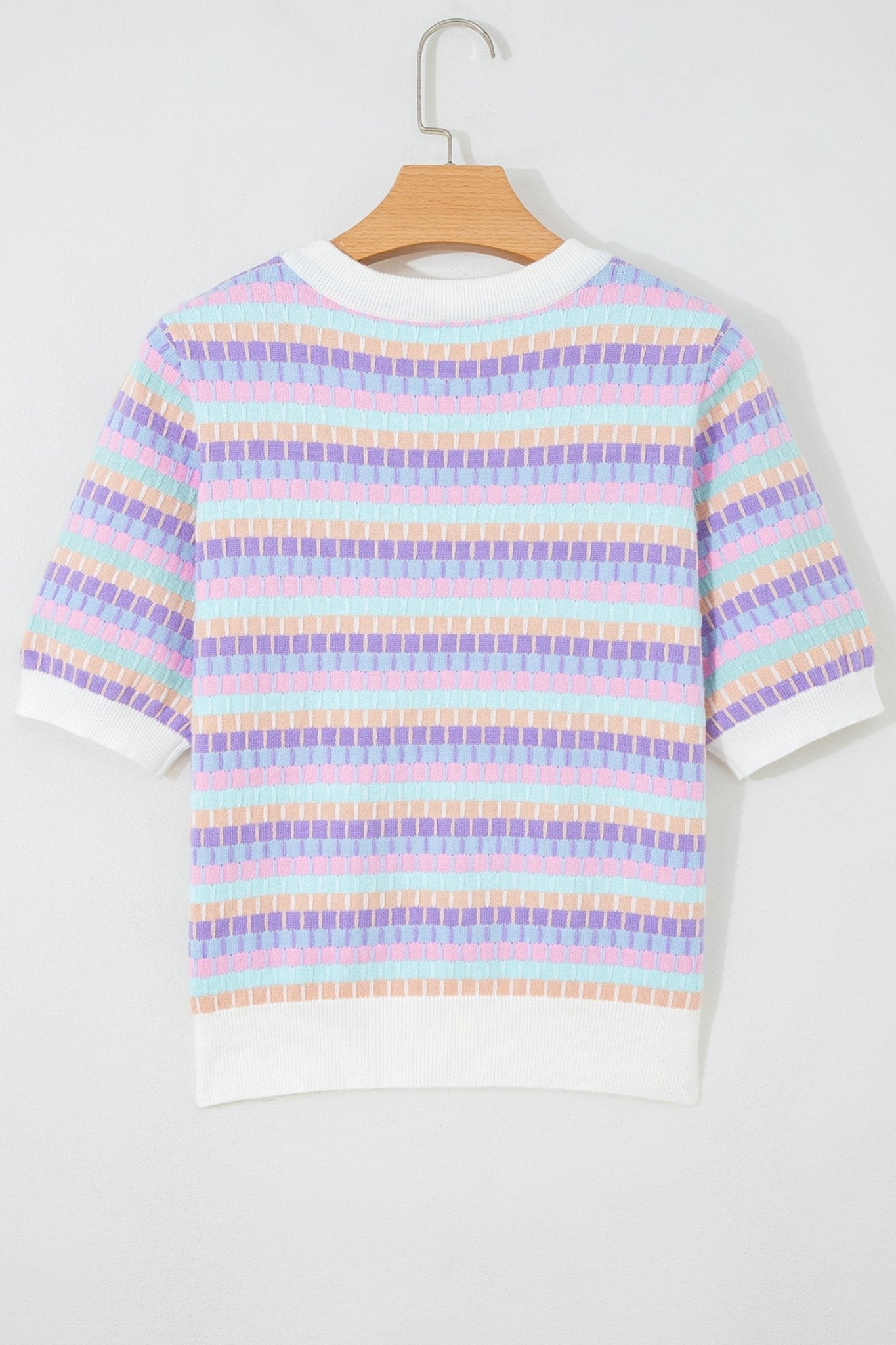 Abstract Stripe Short Sleeve Sweater Knit Top - Rooted & Reckless Co.