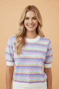 Abstract Stripe Short Sleeve Sweater Knit Top - Rooted & Reckless Co.