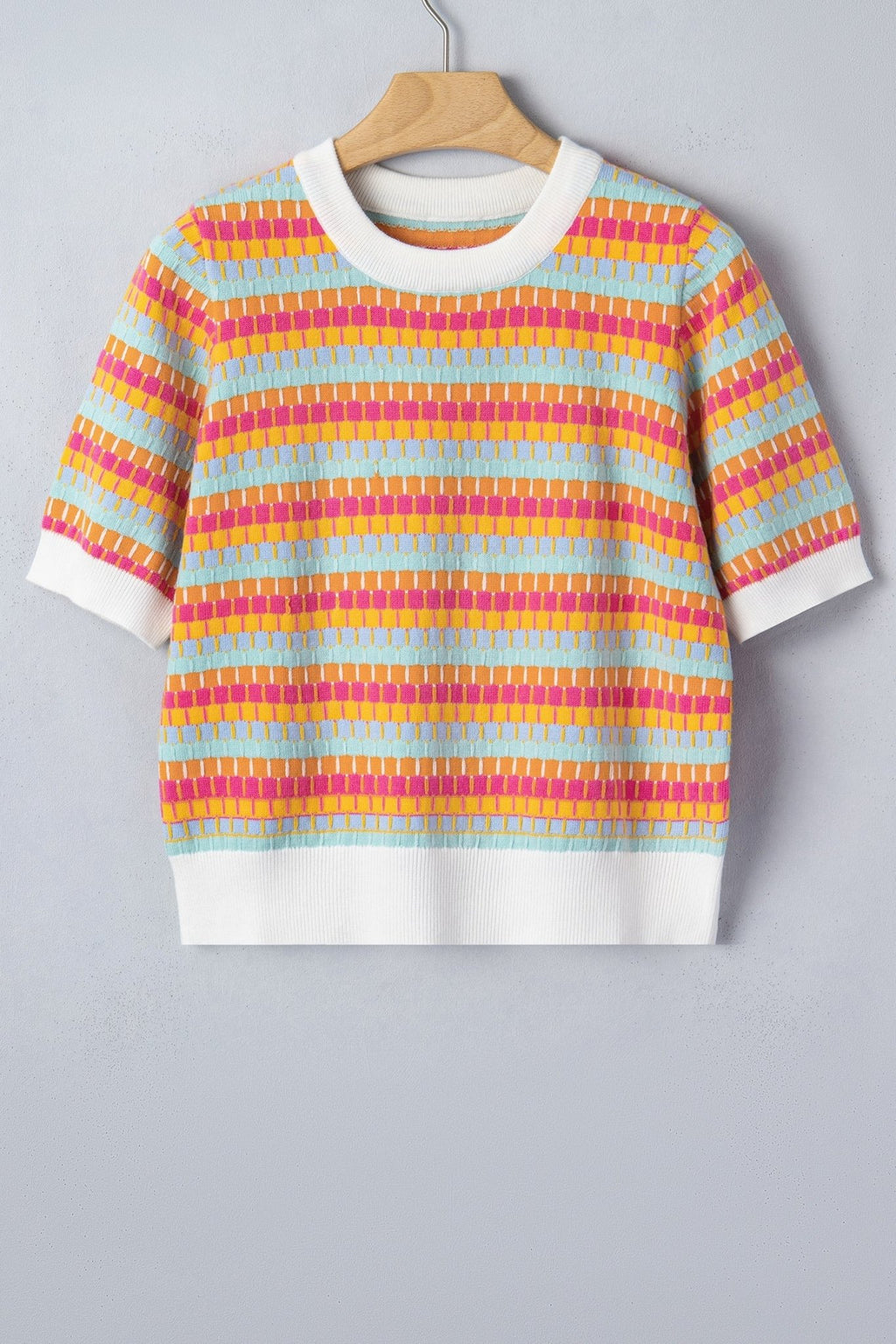 Abstract Stripe Short Sleeve Sweater Knit Top - Rooted & Reckless Co.