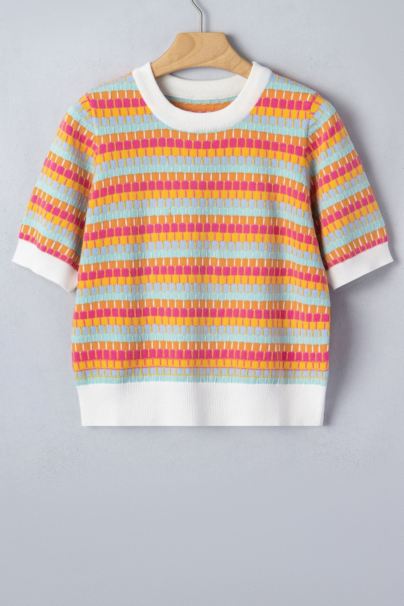 Abstract Stripe Short Sleeve Sweater Knit Top - Rooted & Reckless Co.