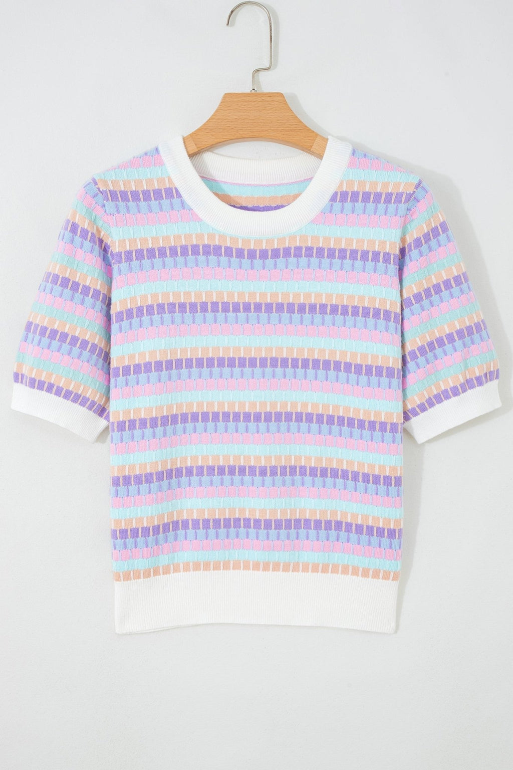 Abstract Stripe Short Sleeve Sweater Knit Top - Rooted & Reckless Co.