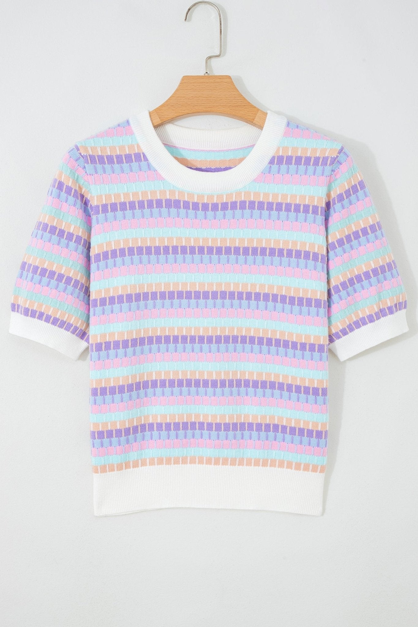 Abstract Stripe Short Sleeve Sweater Knit Top - Rooted & Reckless Co.