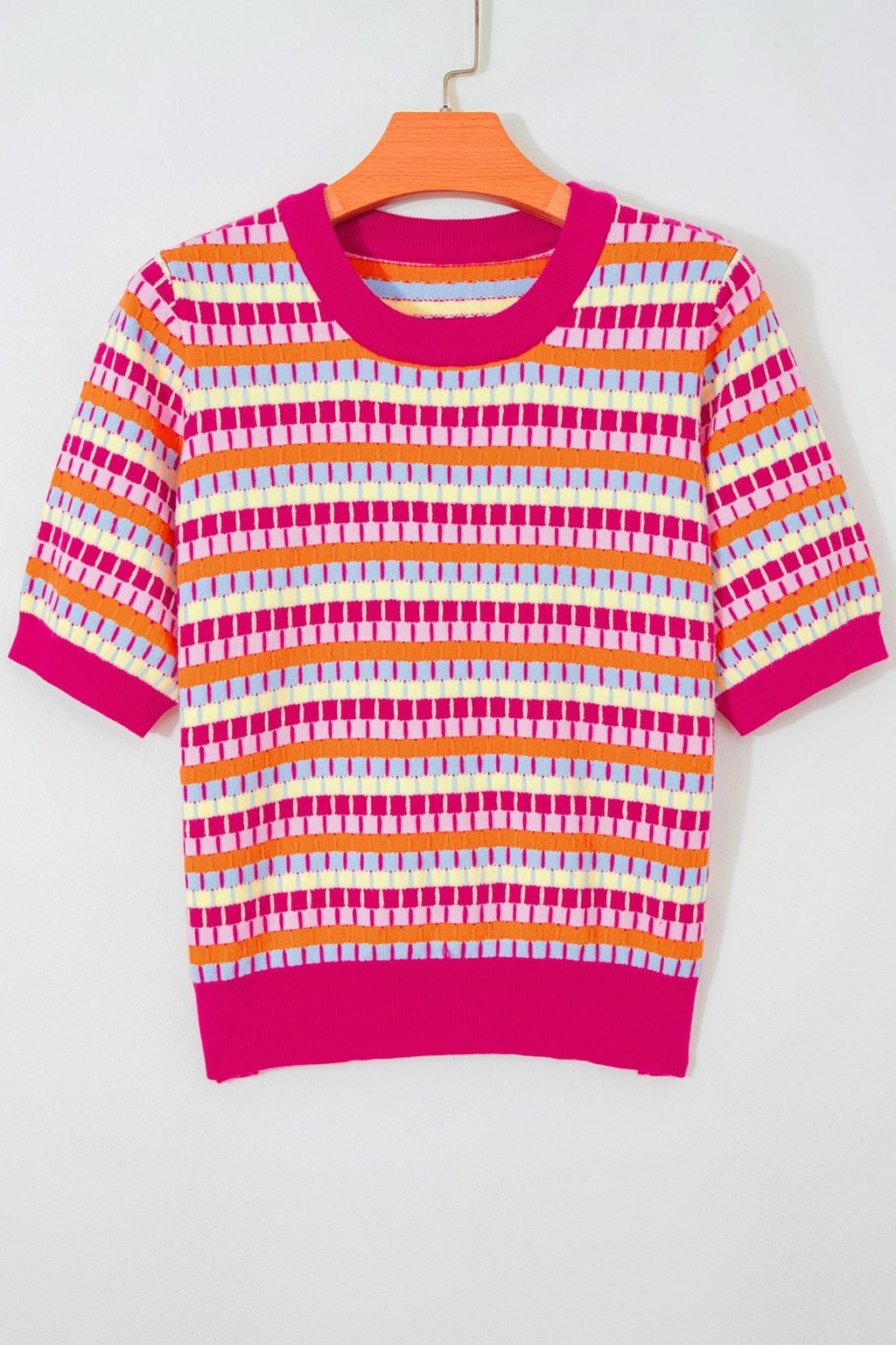 Abstract Stripe Short Sleeve Sweater Knit Top - Rooted & Reckless Co.