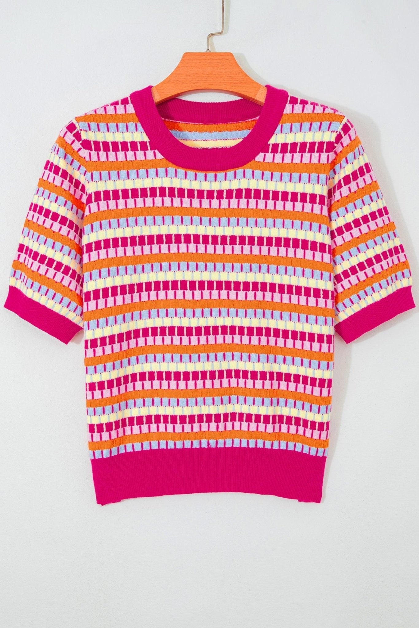 Abstract Stripe Short Sleeve Sweater Knit Top - Rooted & Reckless Co.