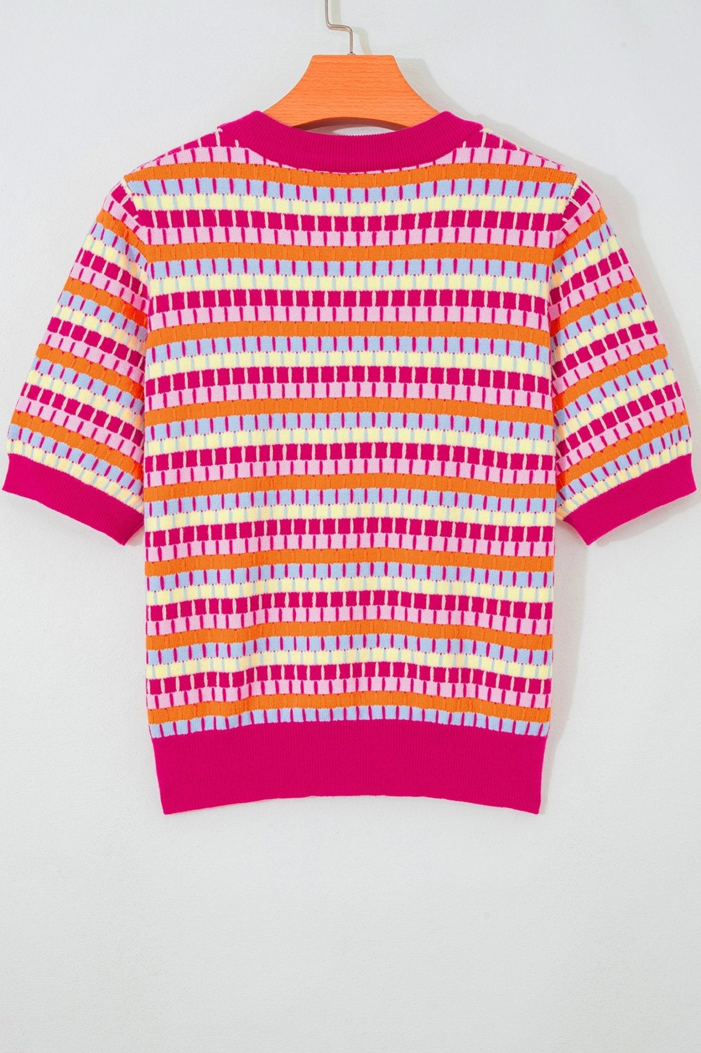 Abstract Stripe Short Sleeve Sweater Knit Top - Rooted & Reckless Co.