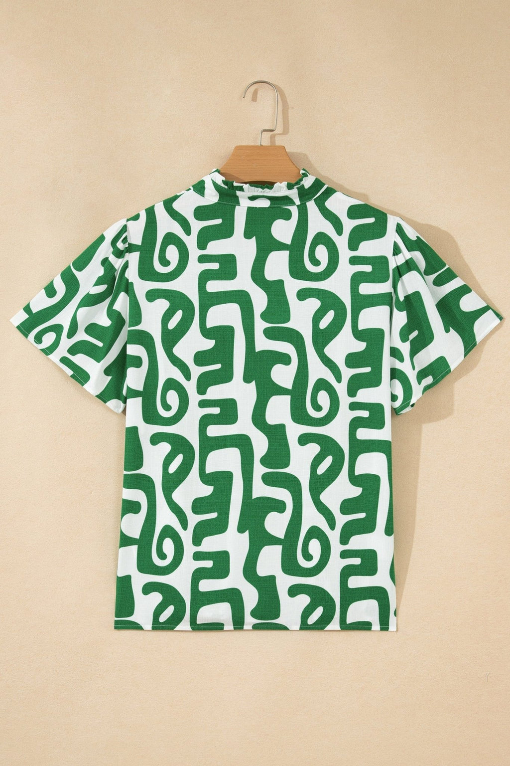 Abstract Stripe Trim V-Neck Short Sleeve Blouse - Rooted & Reckless Co.